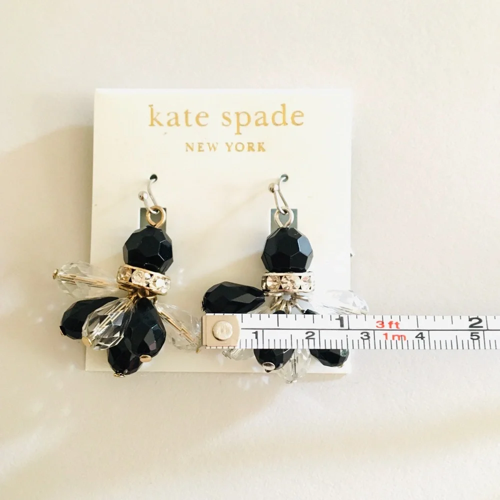 NWT Kate Spade Black/Clear Cluster Rhinestone Beads Earrings